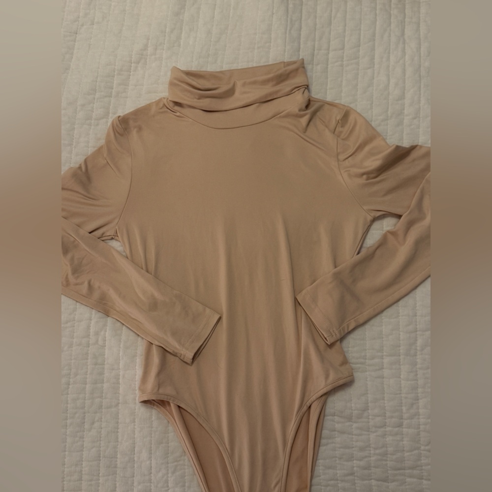 Beige Long Sleeve Turtleneck Bodysuit